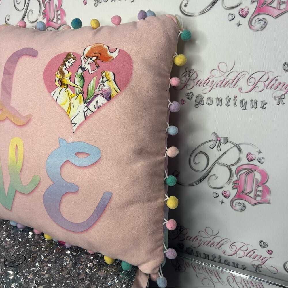 Disney princess pillow ombré rainbow Pom poms pastel cute love belle y2k pink - Picture 2 of 4